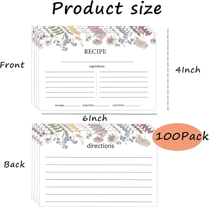 100 Pieces 4x6 Recipe Cards for Wildflower Bridal Shower Weeding Christmas - Image 2