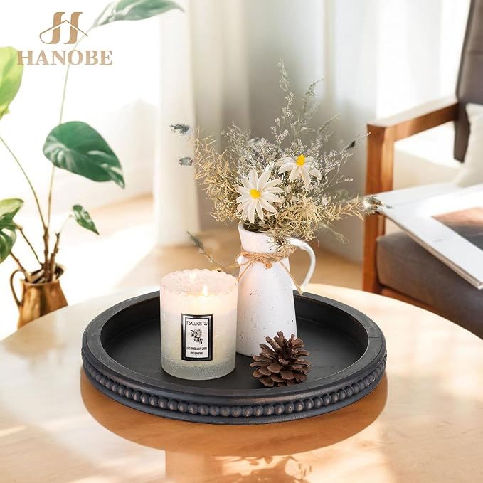 Hanobe Decorative Coffee Table Tray: Modern Farmhouse Beaded Round Tray Decor - Image 9