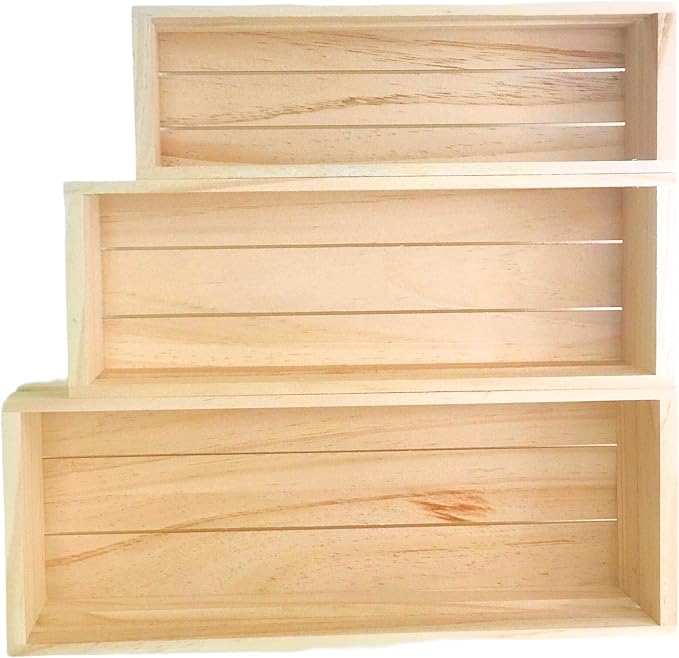 Oojami 3 Pack Wood Craft Crate Caddy Set | Nesting, Wood crates - Image 3