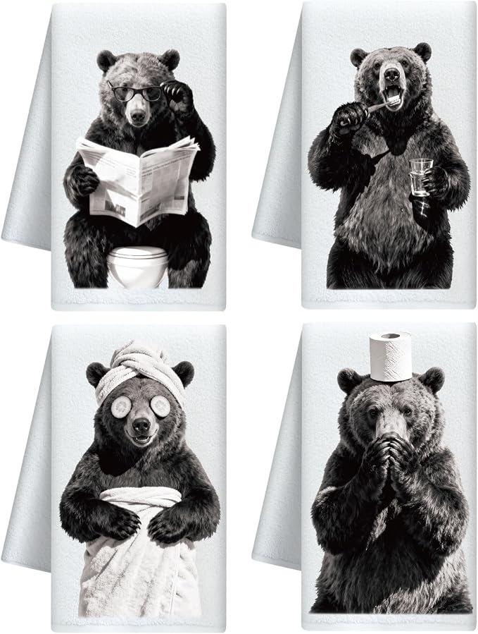 CUTHOLLOW Bear Decorative Kitchen Towels Set of 4, 15.74"x23.62" Soft & by CUTHOLLOW