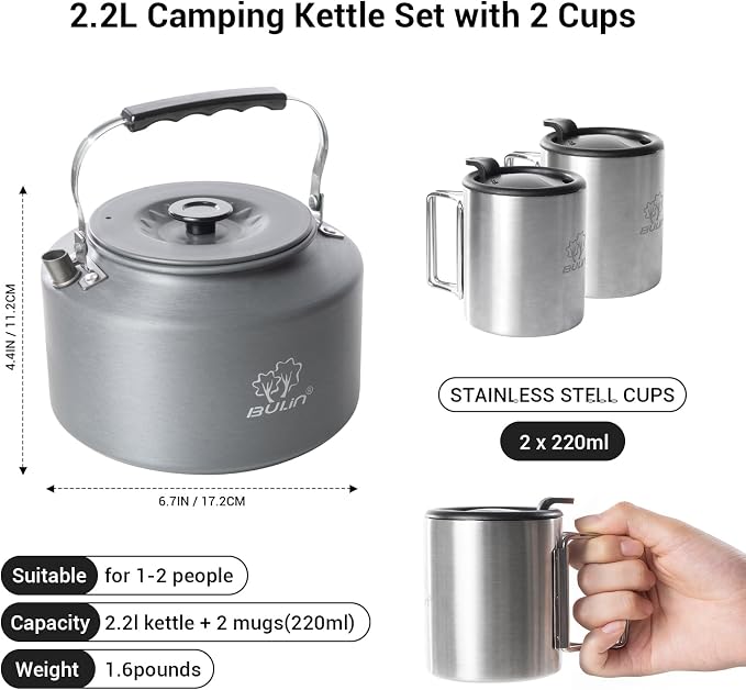 Bulin Camping Kettle, 2.2L Large Portable Stovetop Tea Kettle Fast Heating - Image 2