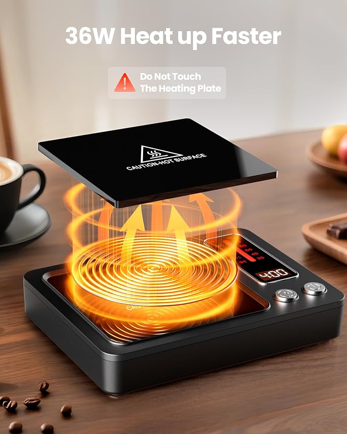 Gaiatop Coffee Mug Warmer, 36W Fast Heating, 5 Temp Settings, 0.5-9H Timer - Image 2