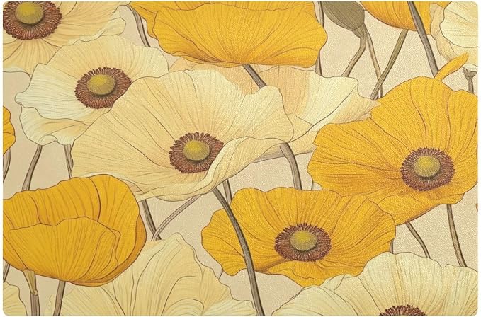 Yellow Poppy Flower Coffee Mat Coffee Bar Maker Station Pot Spill Machine Pad by QwThum