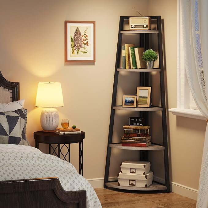 Tribesigns 70 inch Tall Corner Shelf, 5 Tier Industrial Corner Bookshelf - Image 4