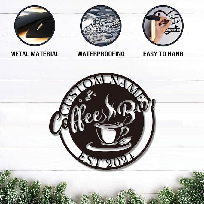 Personalized Coffee Bar Sign, Custom Metal Wall Art - Image 7