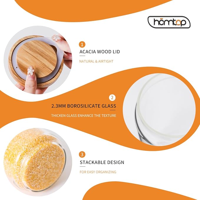 Glass Jars with Wood Lids 6 Pack with 112 Labels, 15 OZ Storage Food Canister - Image 4