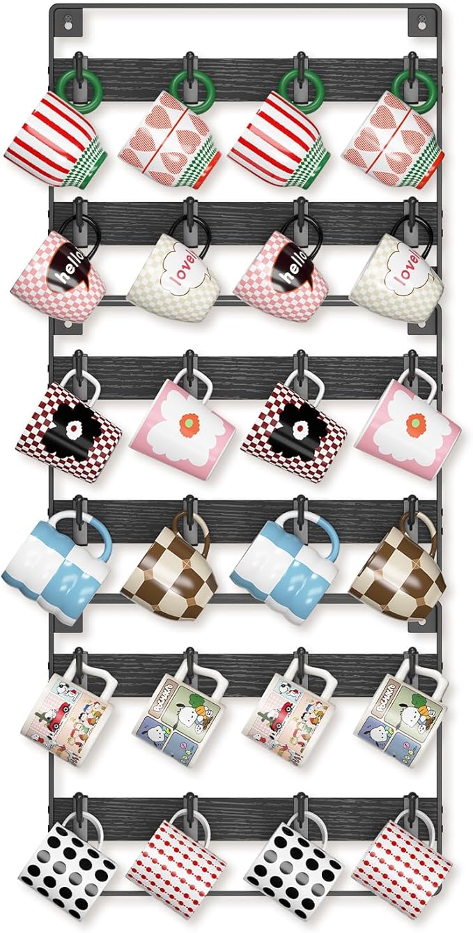 EsLuker.ly Mug Holder Hanger Rack Wall Mounted Wooden 3 Pack Coffee Cup Storage by EsLukerly