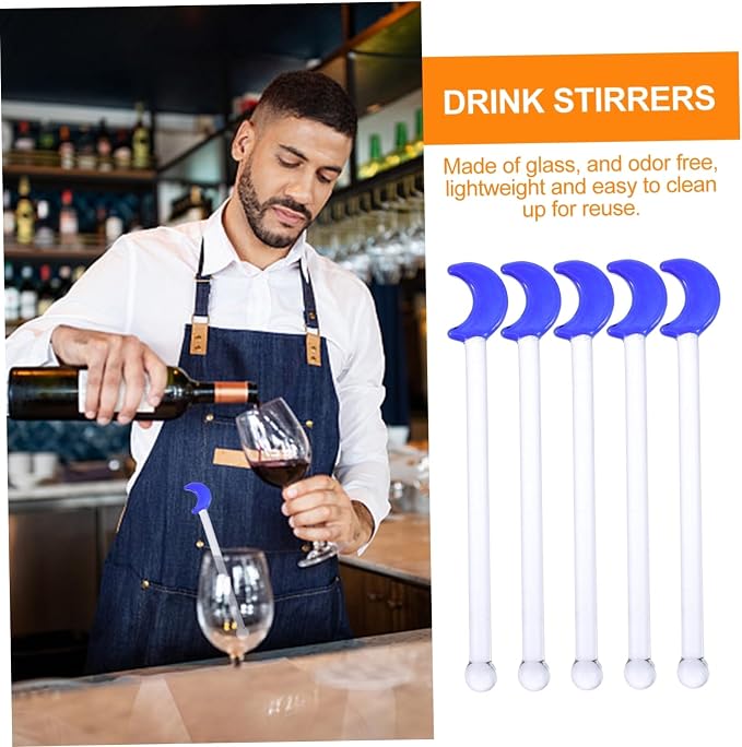 ABOOFAN 5pcs Reusable Cocktail Drink Stirrers Moon Pattern Sticks - Image 8