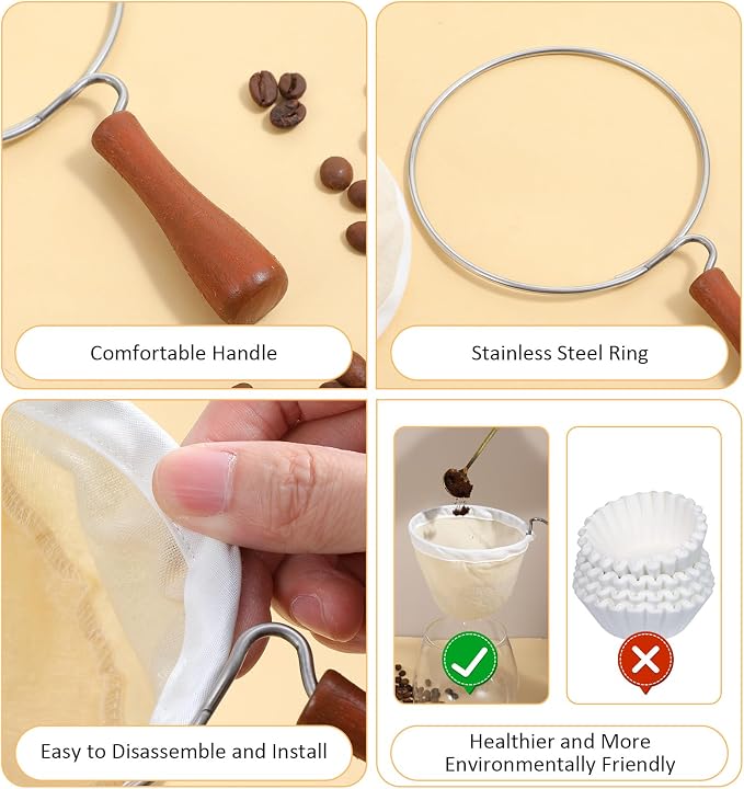 Coffee Cloth Strainer, Coffee Sock Filter Reusable Washable Flannel Strainer - Image 3