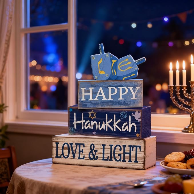Lineshading 4 Pcs Hanukkah Table Decorations Chanukah Tiered Tray Decor Dreidel - Image 3