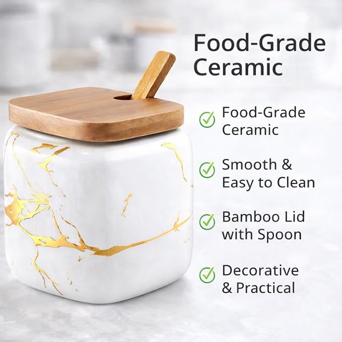 2 Sets of Marble Ceramic Sugar Bowl Ceramic Seasoning Jars - Image 7