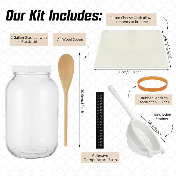Honeydak 8 Pcs Complete Kefir Starter Kit Kombucha Fermenter Kit Gallon 128oz - Image 2