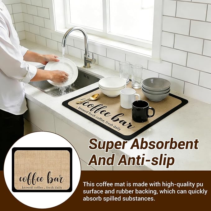 19" x 12" Absorbent Coffee Mat, Hide Stain Dish Drying Mat - Image 8