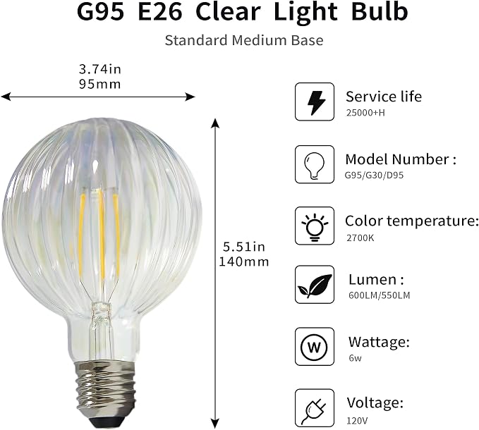 Vintage LED Edison Bulb G30 G95 6W Equivalent 60wat, Dining Room - Image 5