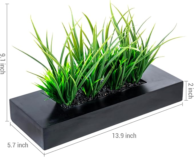 MyGift Large Artificial Green Grass Plants Potted in 14-Inch Matte Black Wood - Image 5
