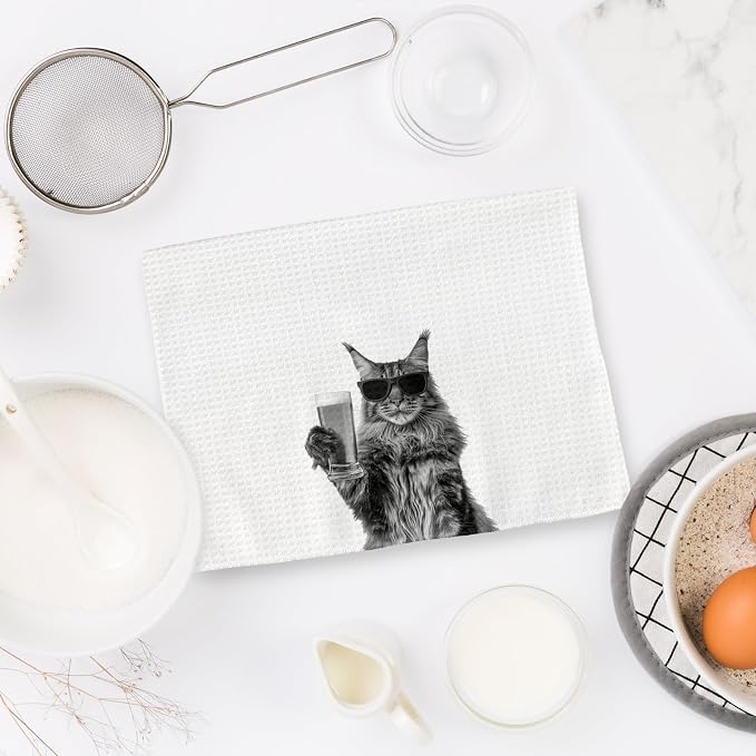 Maine Coon Gifts Wine Kitchen Towels Set of 2, Funny Maine Coon Cat Wine Lover - Image 6