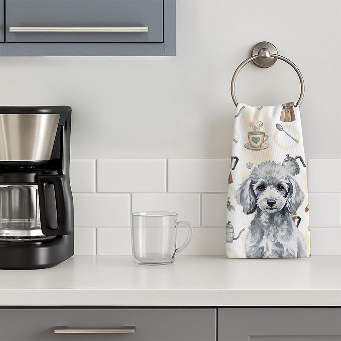 Caroline's Treasures Miniature Silver Poodle Coffee Bar Kitchen Towel Velour - Image 3