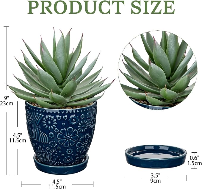 Briful Artificial Succulent Plant in Navy Blue Ceramic Planter - Image 5