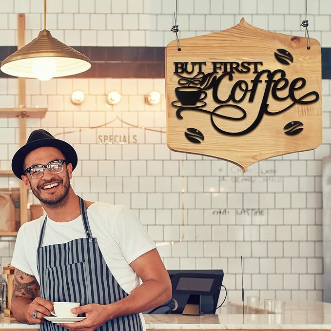 Ferraycle Coffee Bar Decor Metal Rustic Sign Hanging Wall Art - Image 6