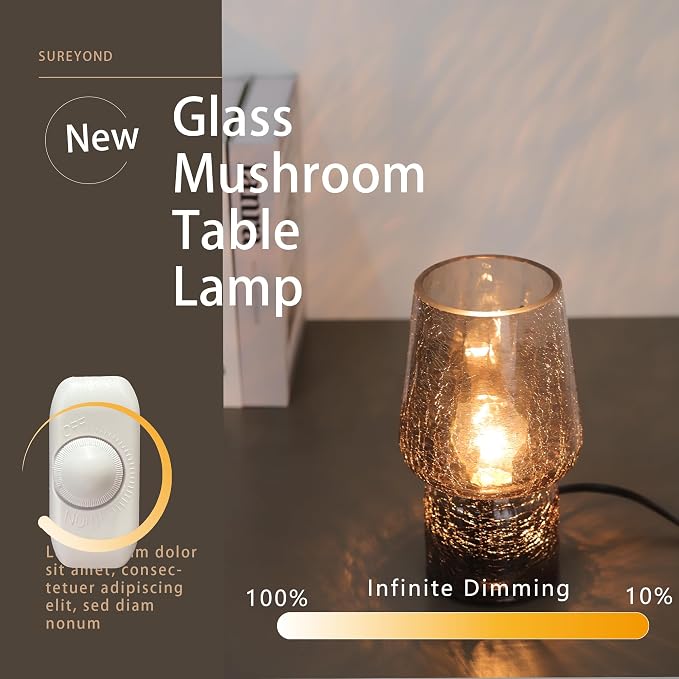 Mushroom Lamp, Small Table Lamp, Mini Cute Lamp Nightstand Lamp Kitchen Glass - Image 2