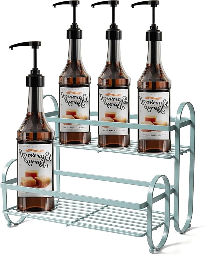 6-Bottle 2-Tier Coffee Syrup Rack Organizer, Sturdy Metal Syrup Storage Shelf by JforSJizT