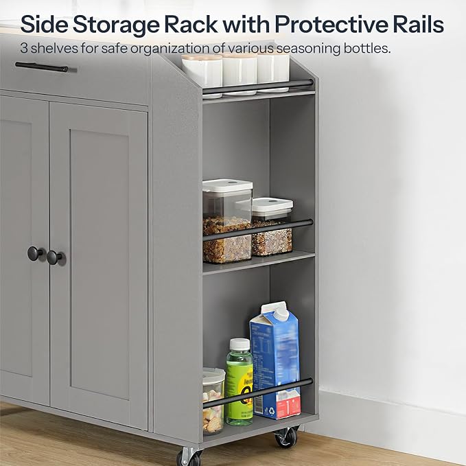 HOOBRO Kitchen Island with Power Outlet, Storage Island with Spice Rack and - Image 7