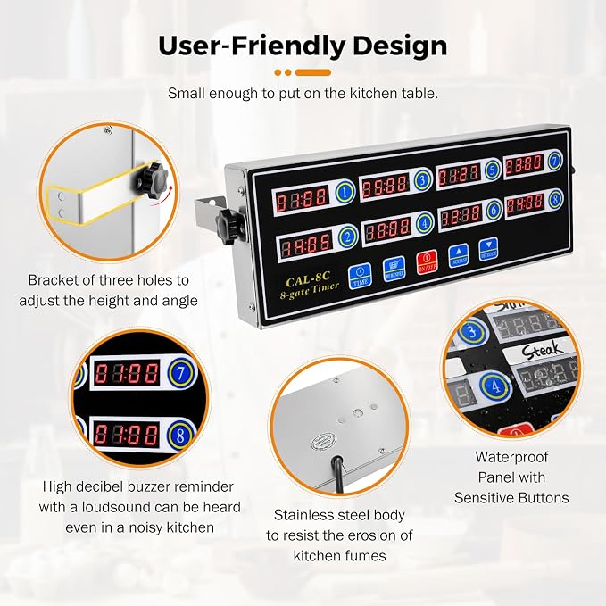 BEAMNOVA 8-Channel Digital Kitchen Timer, Commercial Timer - Image 5