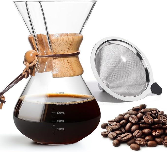 Pour Over Coffee Maker 20 OZ, 6 Cup Borosilicate Glass Drip Coffee Maker by Yopinmall
