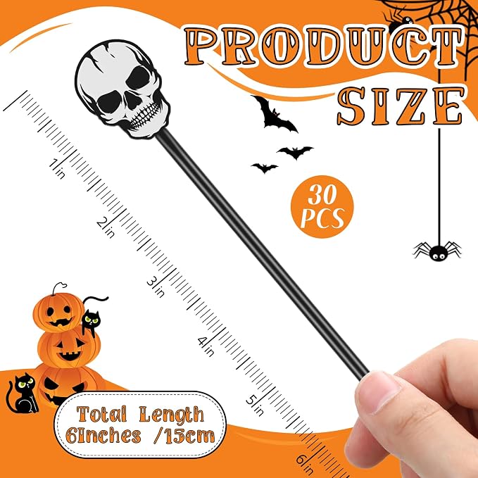 SiliFine 30 Pcs Halloween Swizzle Sticks Plastic Coffee and Cocktail Stirrers - Image 2
