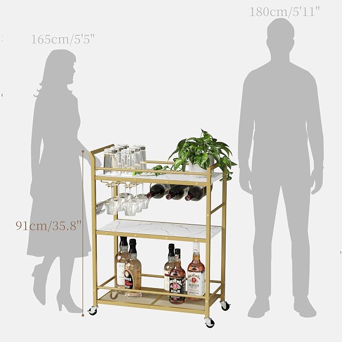 3 Tier Bar Cart, Small Beverage Cart, Mini Bar Cart - Image 9