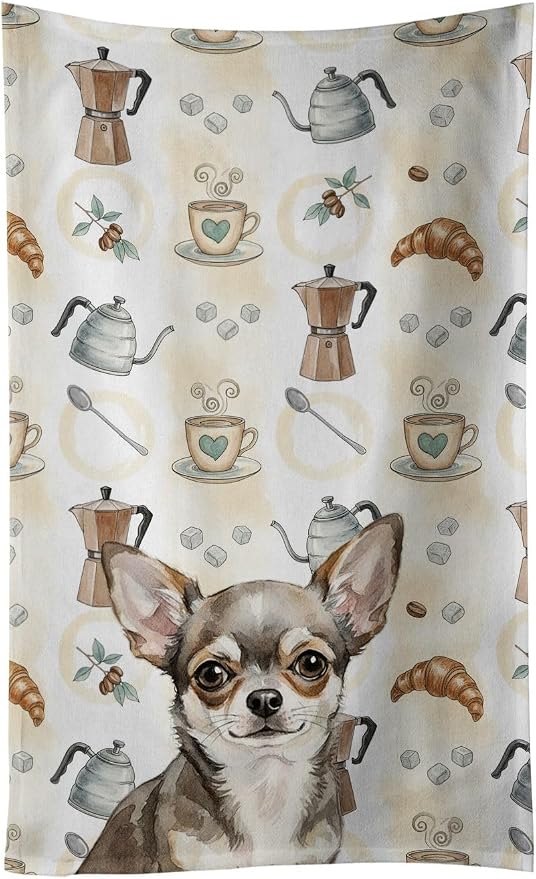 Caroline's Treasures Chihuahua Coffee Bar Kitchen Towel Velour Plush Front and by CarolinesTreasures