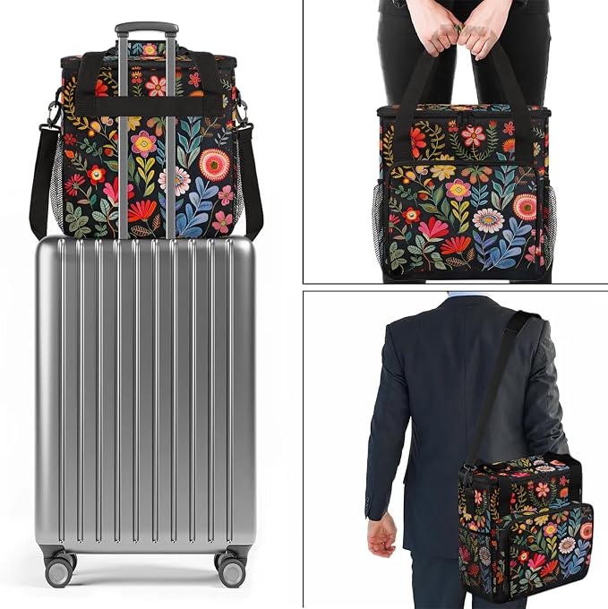 Boho Floral Coffee Maker Carring Bag, Large Insulated Storage Organizer Case - Image 7