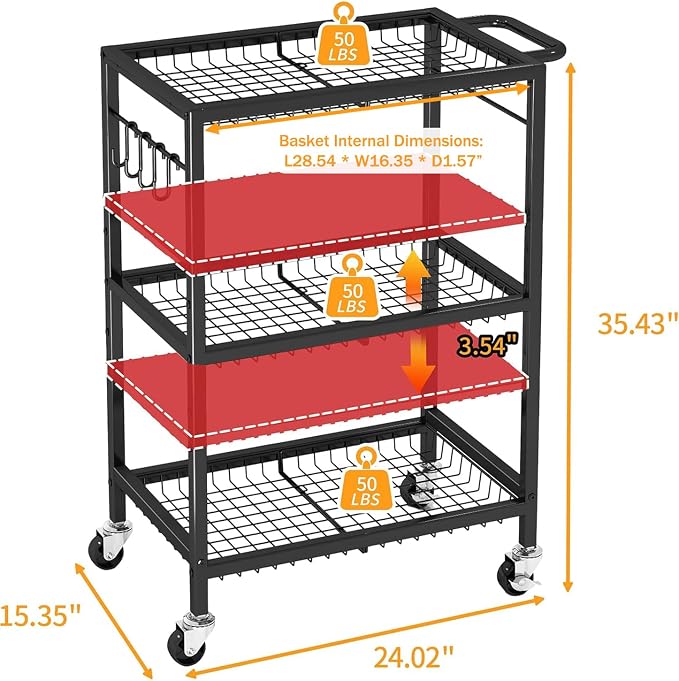 3-Tier Rolling Cart, Space-Saving Kitchen Cart - Image 5