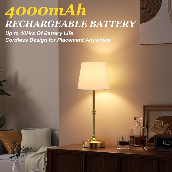 Kakanuo Rechargeable Cordless Table Lamp Gold - Image 4
