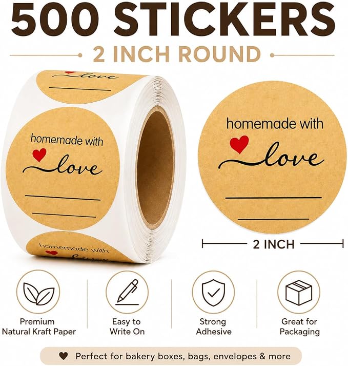 500 Kraft Canning Labels 2 Inch Round Sticker Labels, Homemade - Image 2