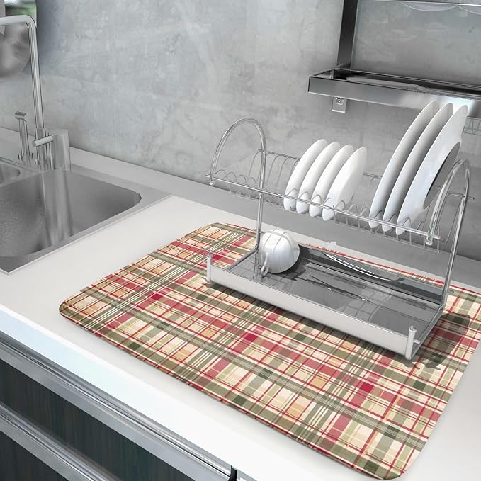 Giwawa Autumn Decorative Dish Drying Mat, Fall Buffalo Plaids Checkered Dish - Image 5
