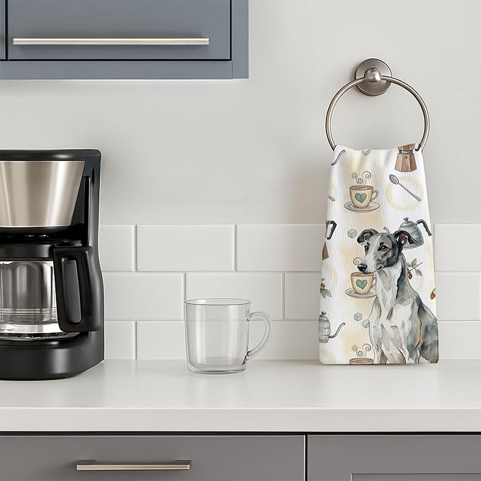 Caroline's Treasures Black and White Greyhound Coffee Bar Kitchen Towel Velour - Image 3
