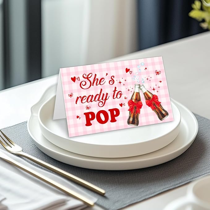 20 Pack "She's Ready to Pop" Place Cards, 4x5 Inch Pink Soda Theme Folded Table - Image 3