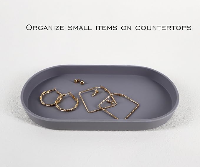 Gray Small Tray, Oval Tray, Countertop Organizer | - Image 5