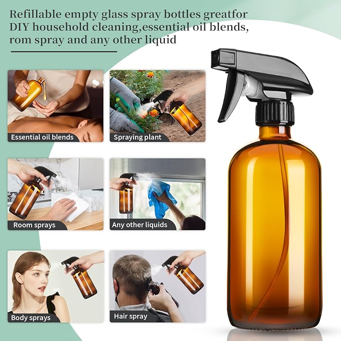 GIVAMEIHF 16oz Amber Glass Spray Bottles, 2 Pack Glass Spray Bottles Refillable - Image 3