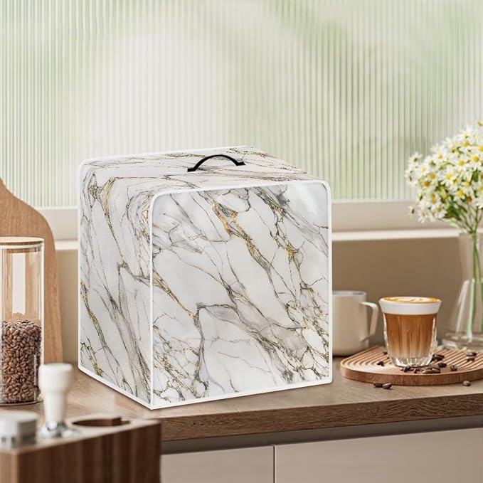 White Marble Coffee Machine Cover Dust Coffee Maker Cover - Image 3