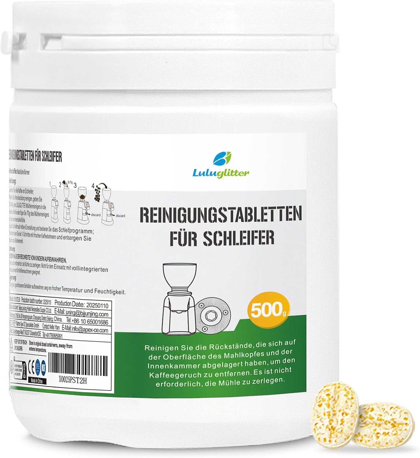 Professional Coffee Grinder Cleaning Tablets - 500g Coffee Grinder Cleaner - Natural Food Safe Gluten Free - Help Extend Life of Your Grinder