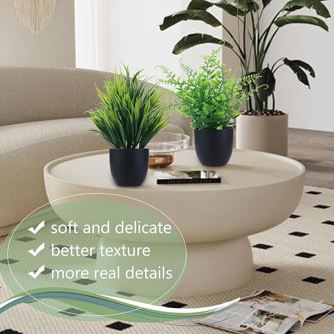GREENTIME 2 Pack Fake Plants in Black Pot Small Artificial Plant Wheat Grass - Image 4