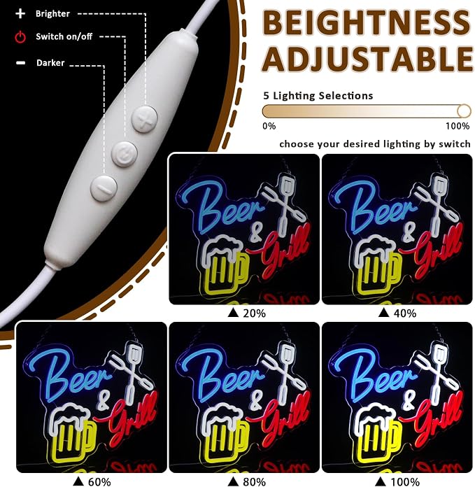 Beer And Grill Neon Sign for Wall Decor, Grilling Led Signs for BBQ Bar - Image 3