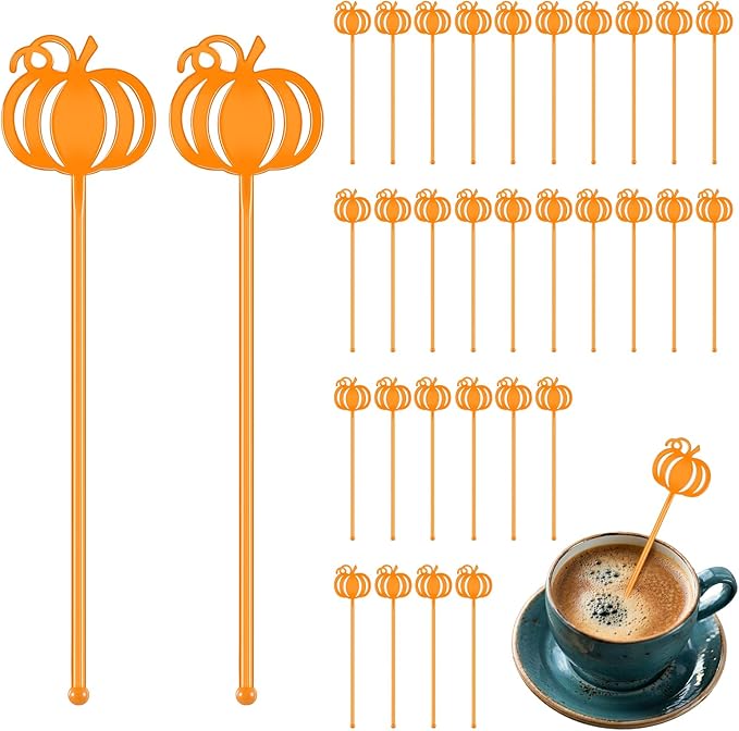 SiliFine 30 Pcs Fall Swizzle Sticks Plastic Coffee and Cocktail Stirrers by SiliFine