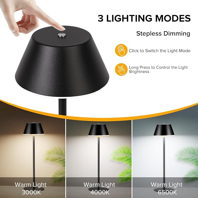 Cordless Table Lamps, LED Rechargeable Battery Operated Lamp - Image 2