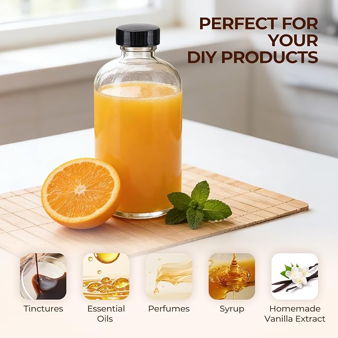3 Pack, 16 OZ Clear Glass Bottles Boston Round Sample Refillable Bottles - Image 4