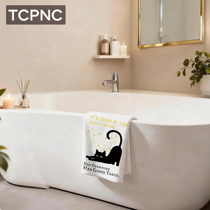 Funny Black Cat Kitchen Towel, Cute Black Cat Hand Towel, - Image 3