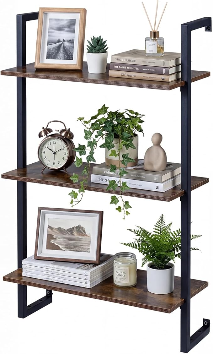 Giantex 3-Tier Wall-Mounted Bookshelf, Industrial Floating Storage Display by Giantex