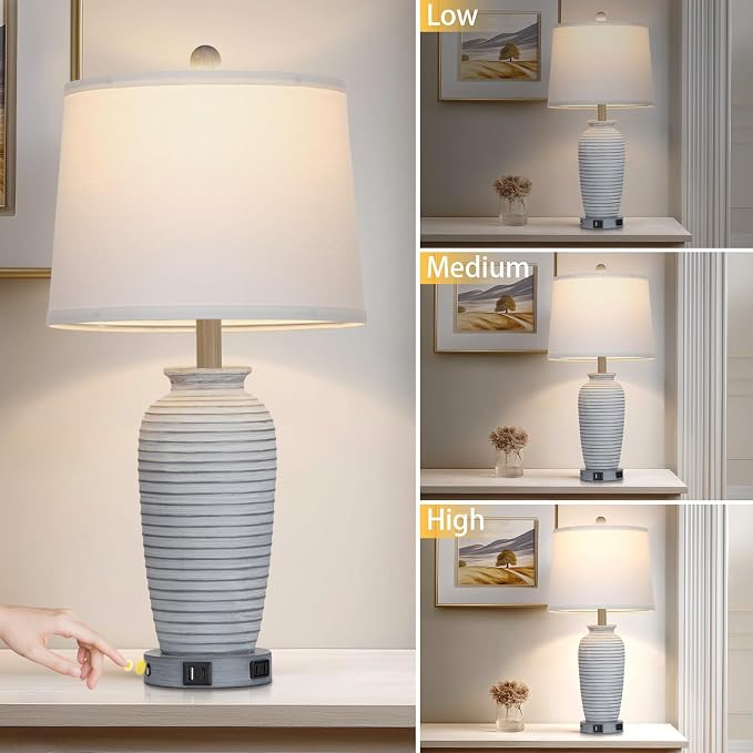 CINSARY 25" Vintage Farmhouse Jar Table Lamps, Single Rustic Bedside Lamp - Image 3